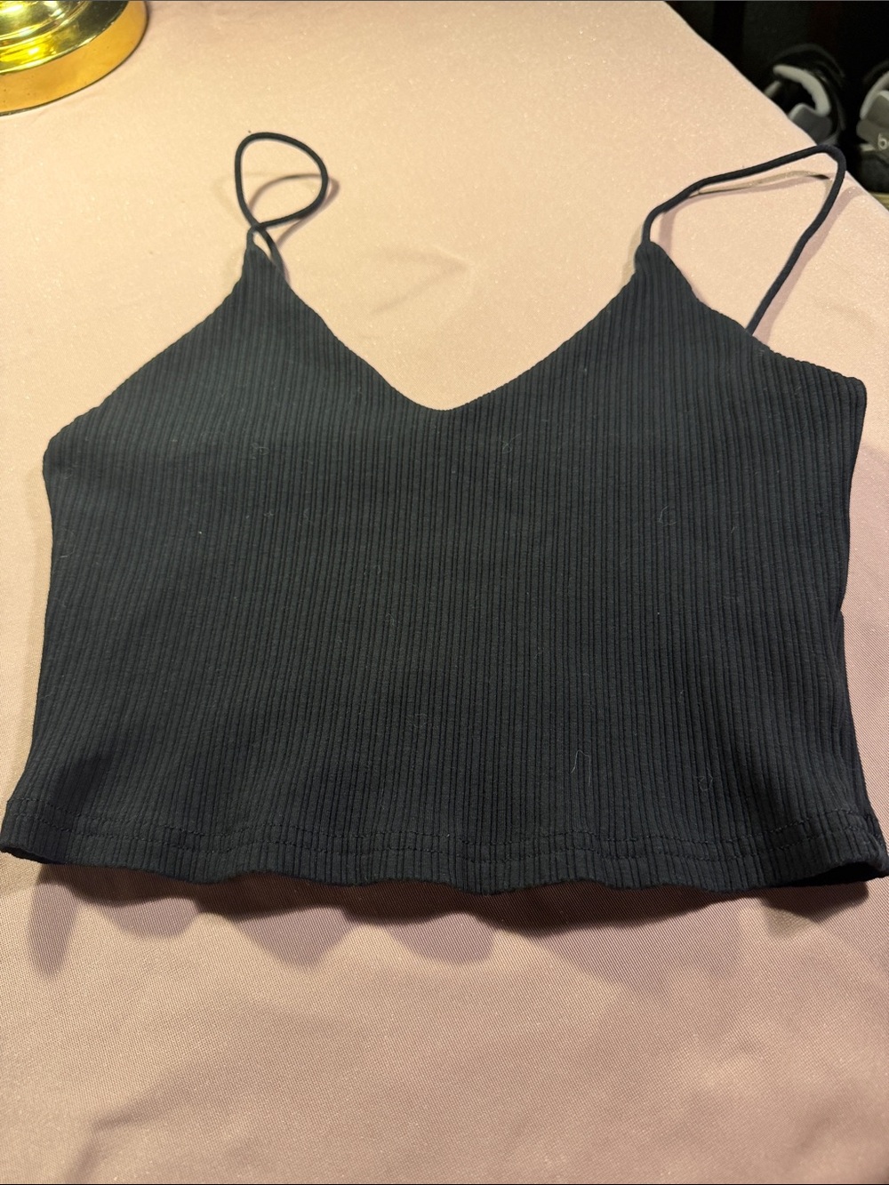 Ribbed V-Neck Crop Cami Top in Black